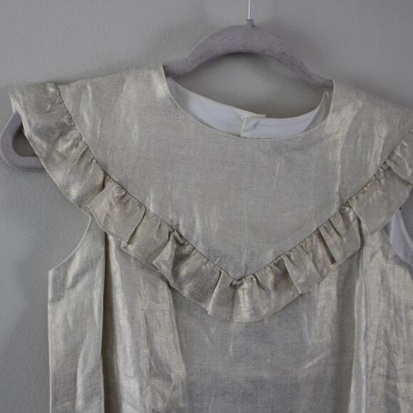 NWT Bonpoint Linen Gold Sleeveless Ruffle Dress Lined Girls Size 12 - Picture 2 of 8
